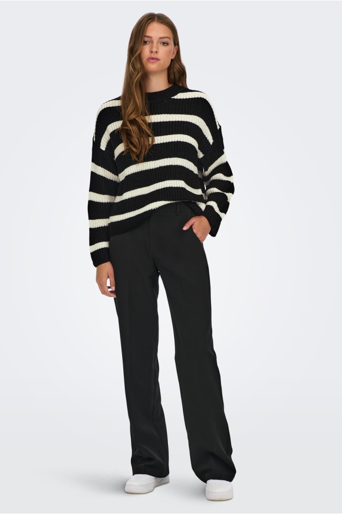 JDYJUSTY L/S STRIPE PULLOVER KNT NO 15264902 BLACK/EGGNOG